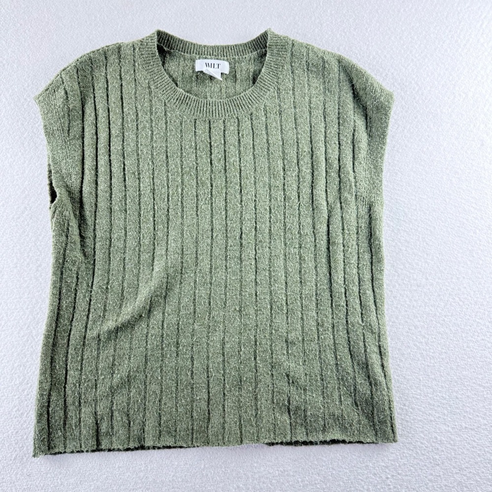 Wilt Womens Ribbed Knit Sleeveless Crew Neck Sweater Vest Olive Green XS